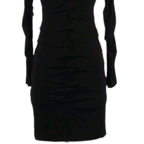 Vtg Witchy Long Statement Sleeve Ruched Knotted Jersey Knit Bodycon Black Sz 6 - Picture 8 of 9